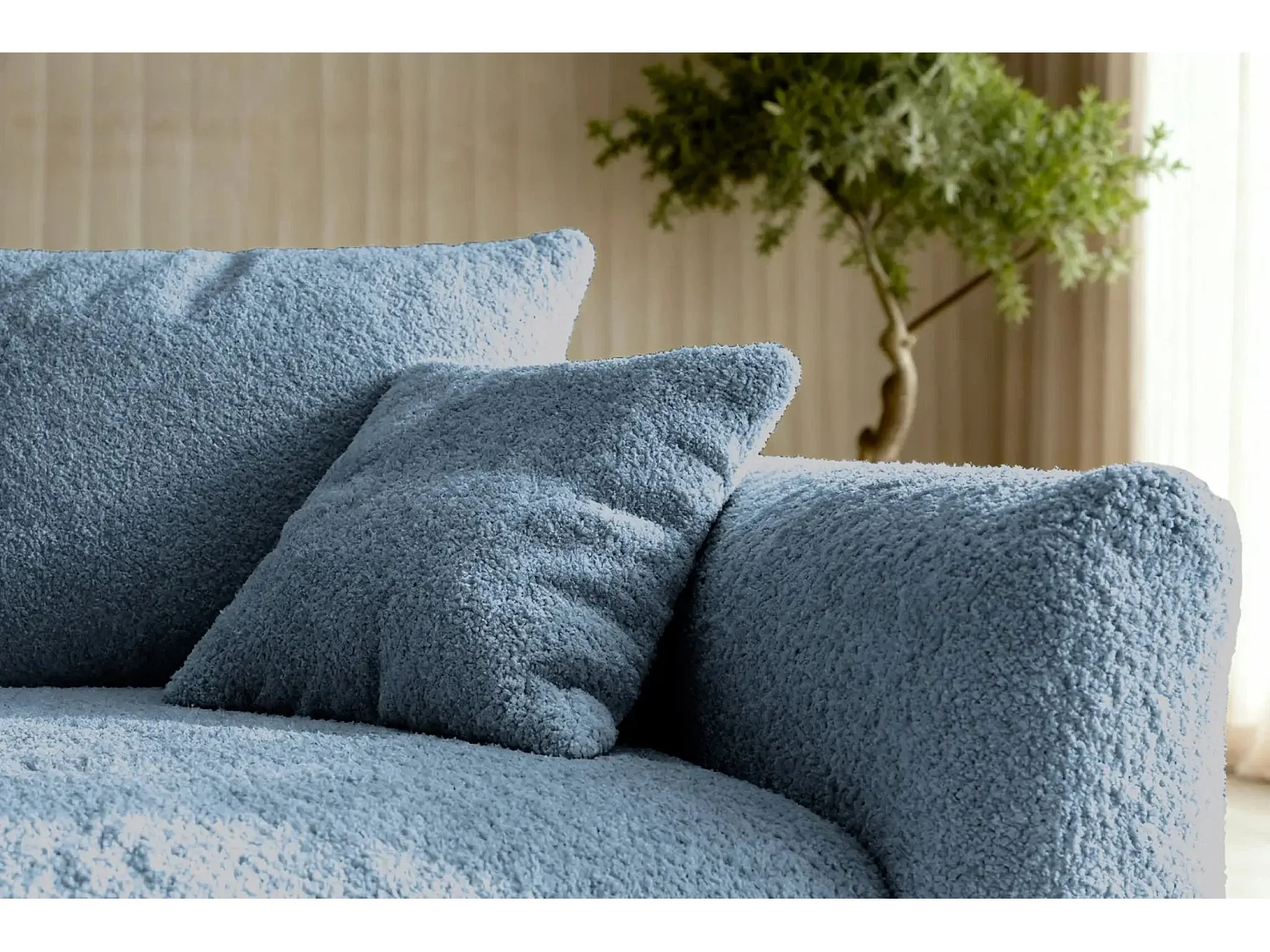 ELIO - Canapé d'angle convertible tissu bouclette 4 places - Bleu