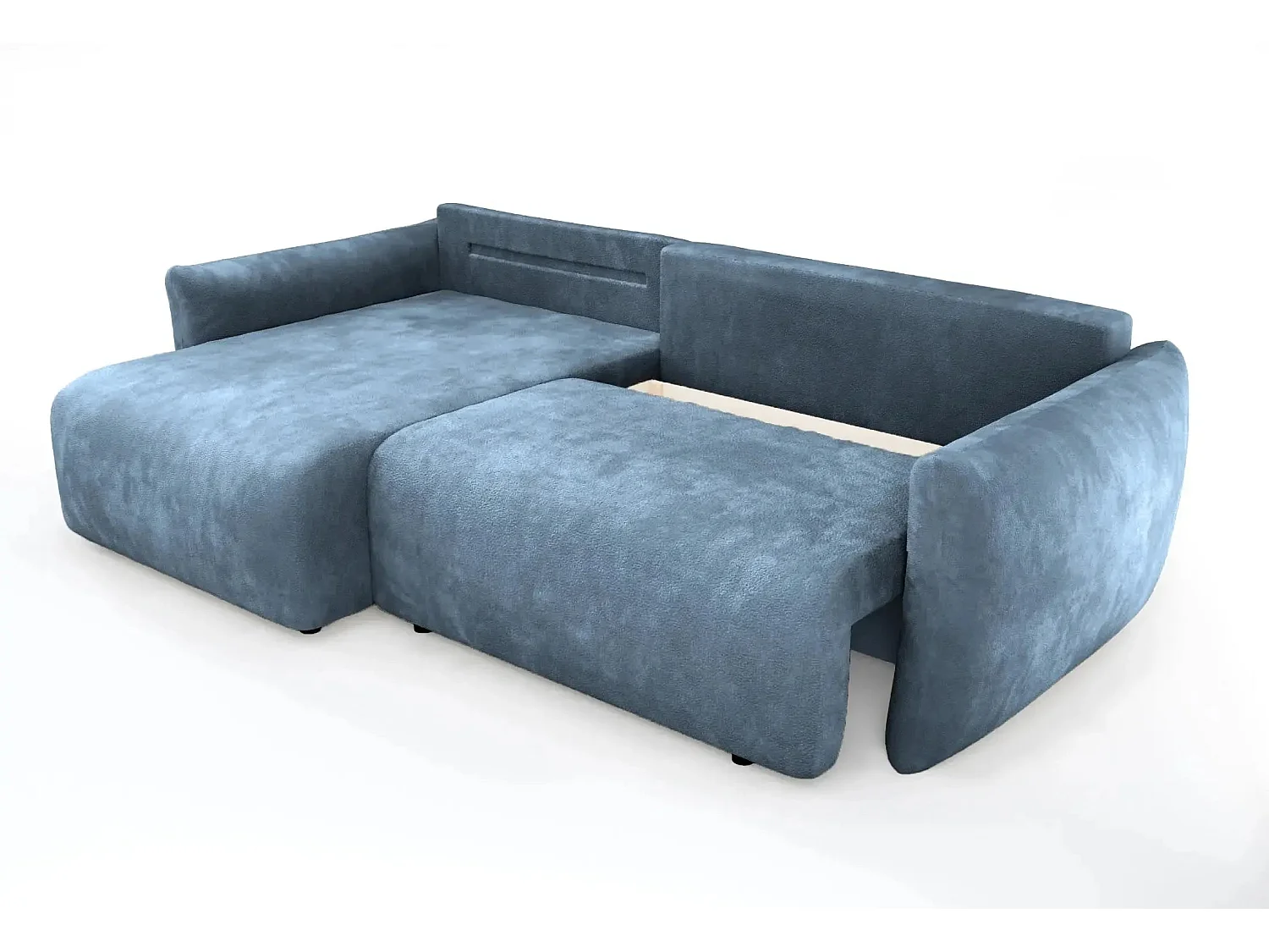 ELIO - Canapé d'angle convertible tissu bouclette 4 places - Bleu