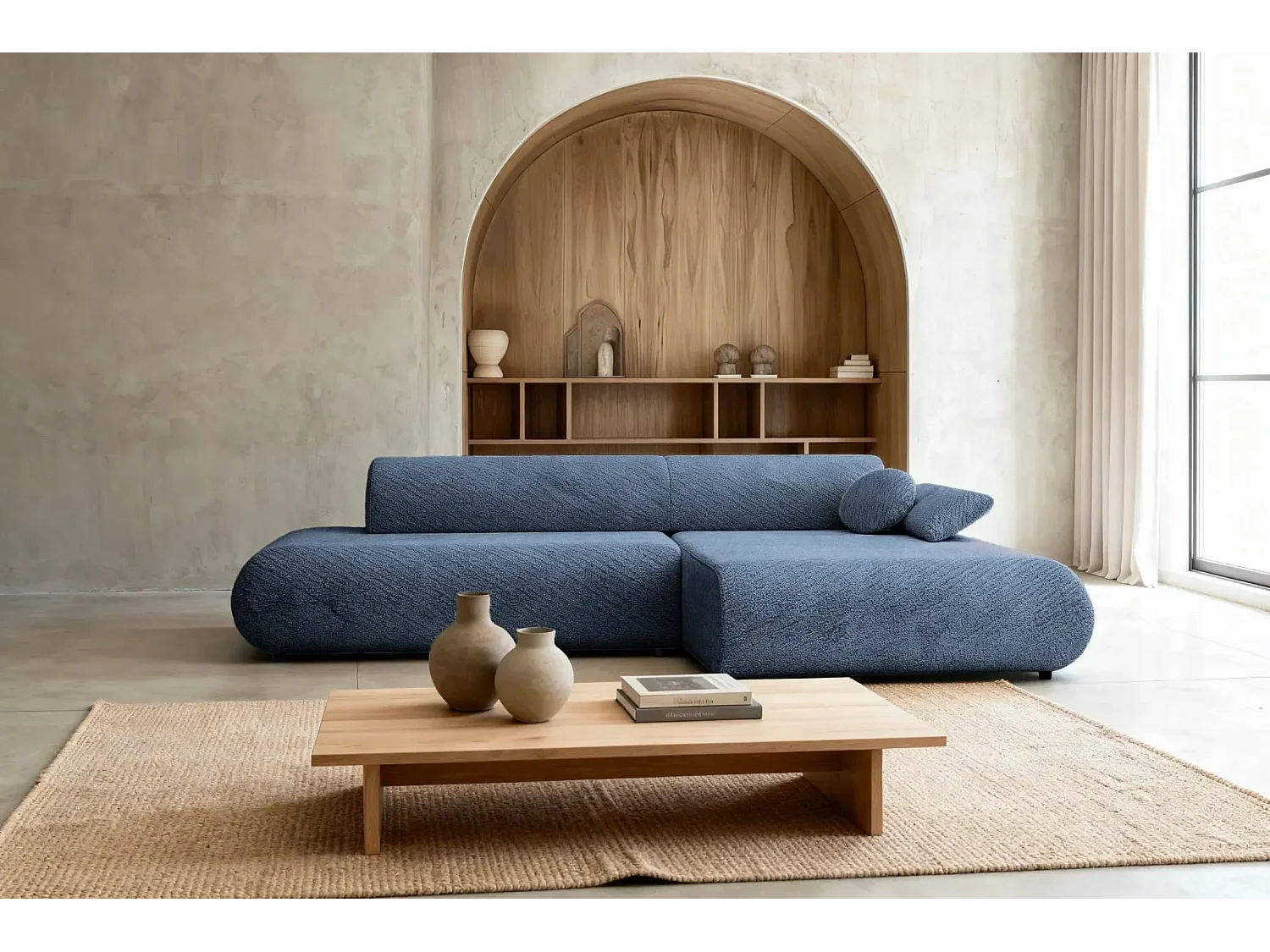 LEVI - Canapé d'angle convertible tissu lisse 3 places - Bleu - Gauche