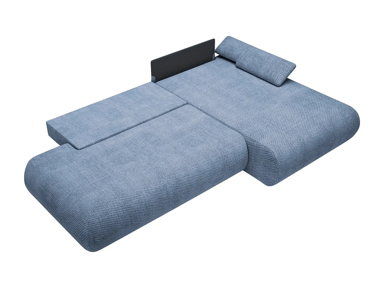 LEVI - Canapé d'angle convertible tissu lisse 3 places - Bleu - Gauche