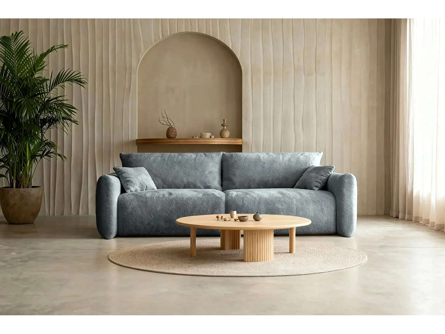 ELIO - Canapé convertible tissu bouclette 3 places - Gris