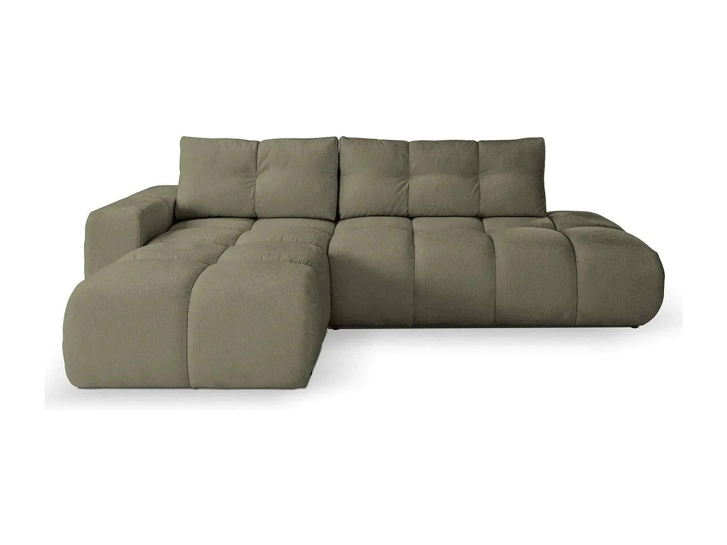 CONSTANCE - Canapé d'angle convertible tissu chenille 4 places - Vert - Droit