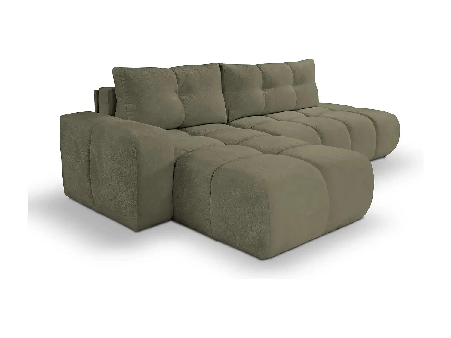 CONSTANCE - Canapé d'angle convertible tissu chenille 4 places - Vert - Droit