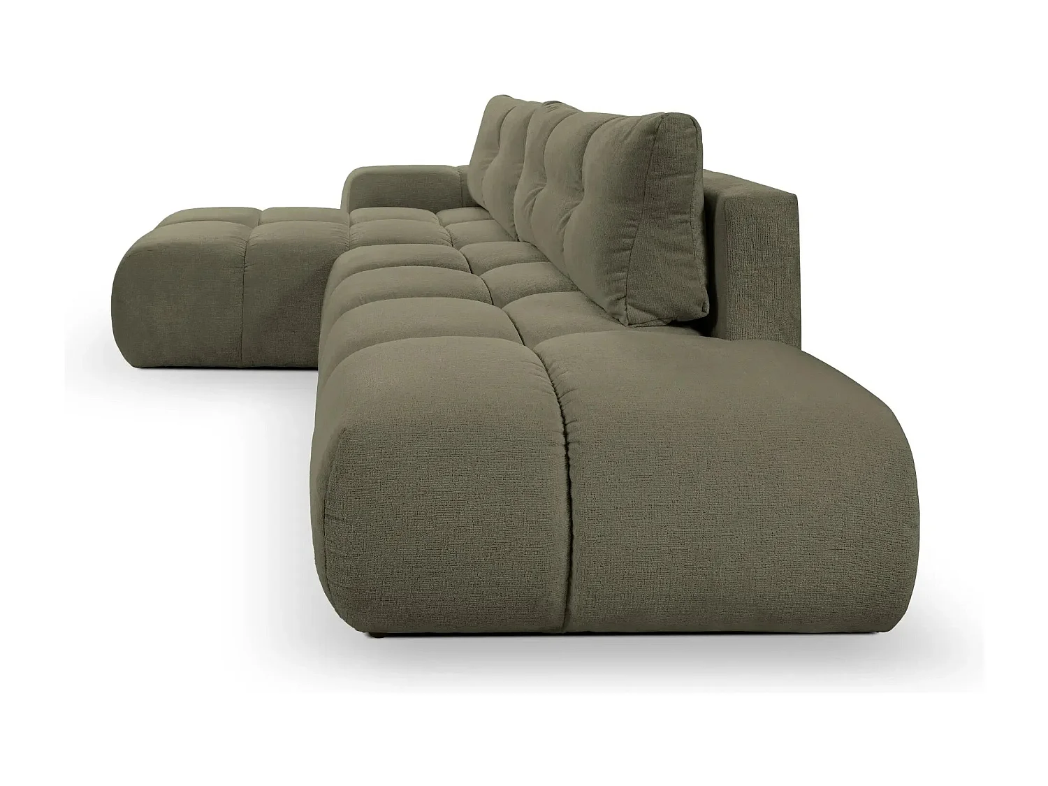 CONSTANCE - Canapé d'angle convertible tissu chenille 4 places - Vert - Droit
