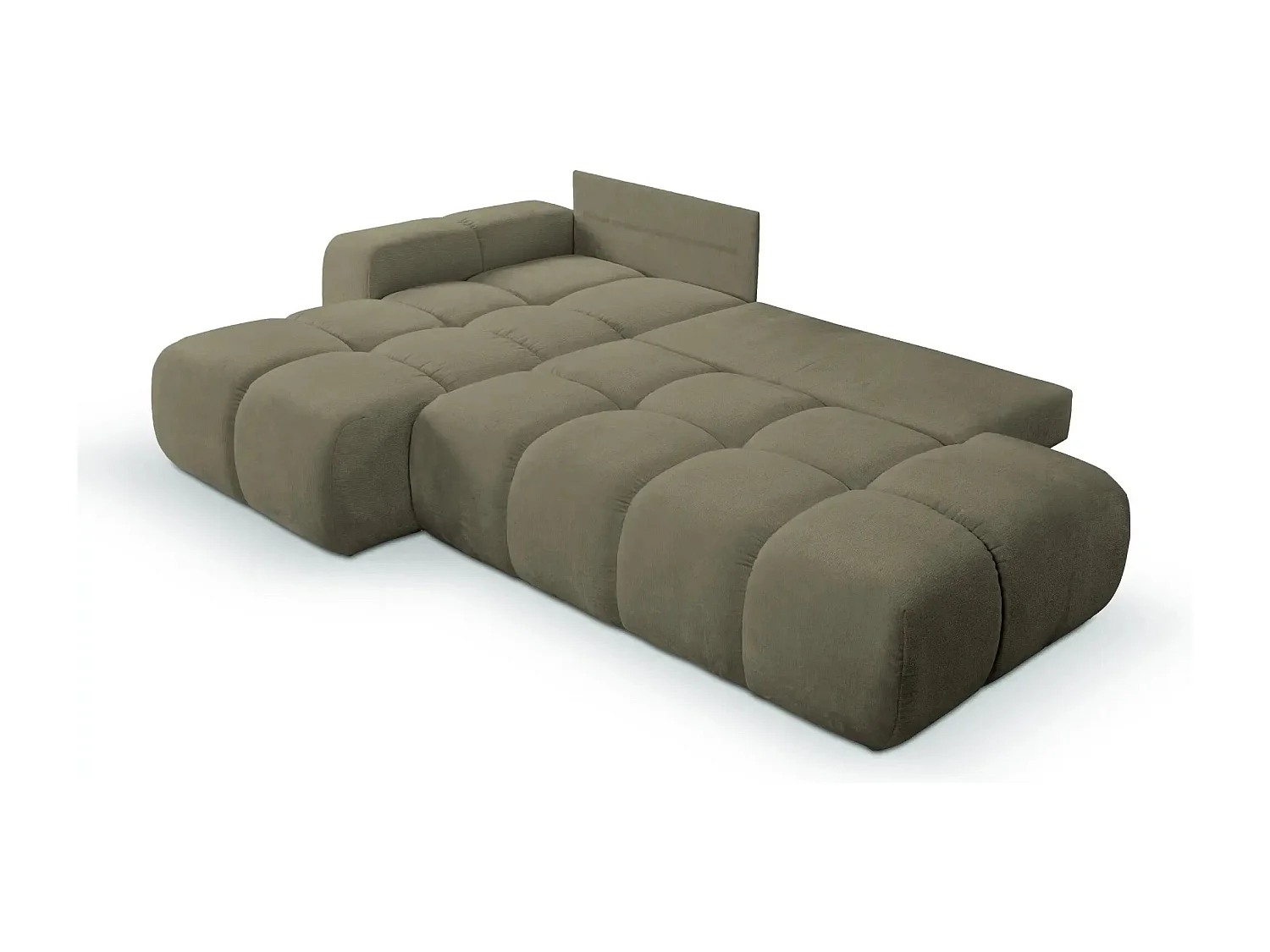 CONSTANCE - Canapé d'angle convertible tissu chenille 4 places - Vert - Droit