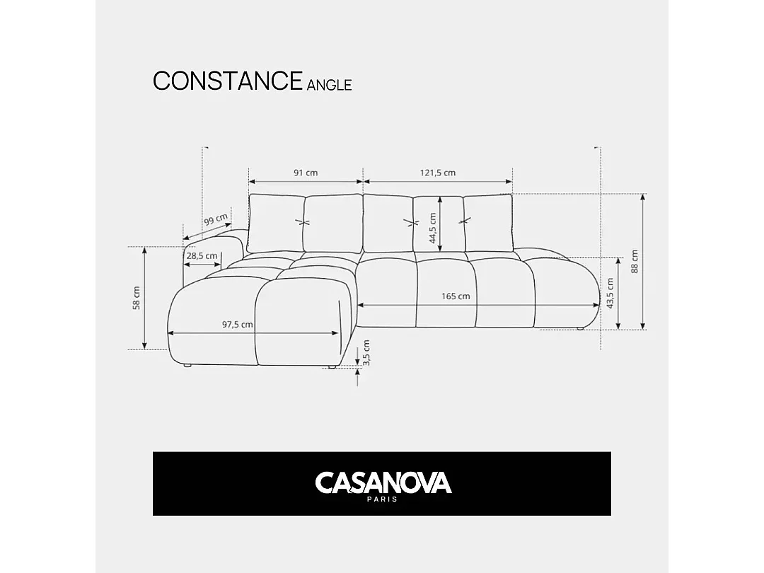 CONSTANCE - Canapé d'angle convertible tissu chenille 4 places - Vert - Droit