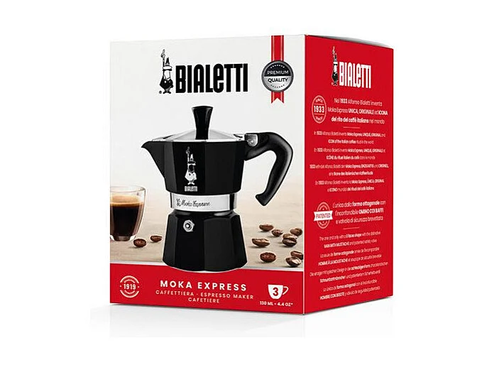 Cafetera Italiana Bialetti Moka Express 3 Tazas 100ml Negra - Compatible con Todos los Fuegos Excepto Inducción