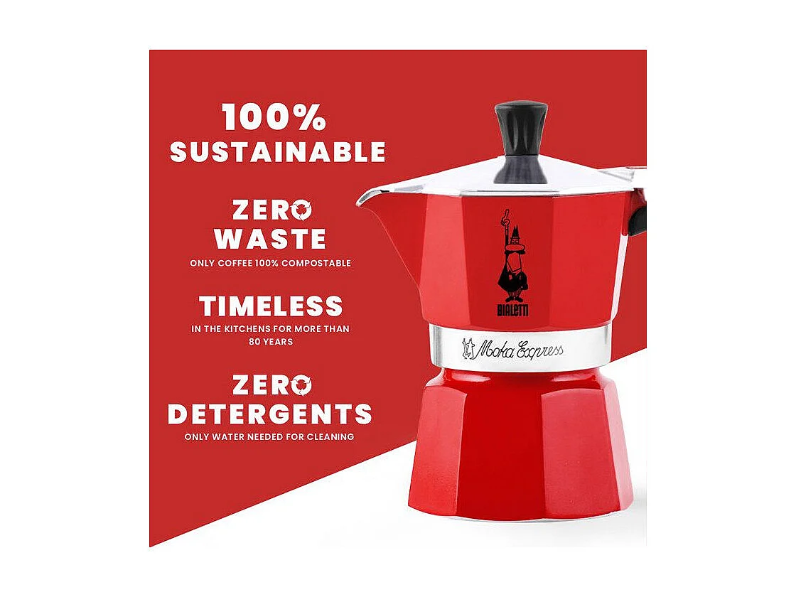 Cafetera Italiana Bialetti La Mokina Roja 1 Taza 40 ml Para Todos los Fuegos Excepto Inducción
