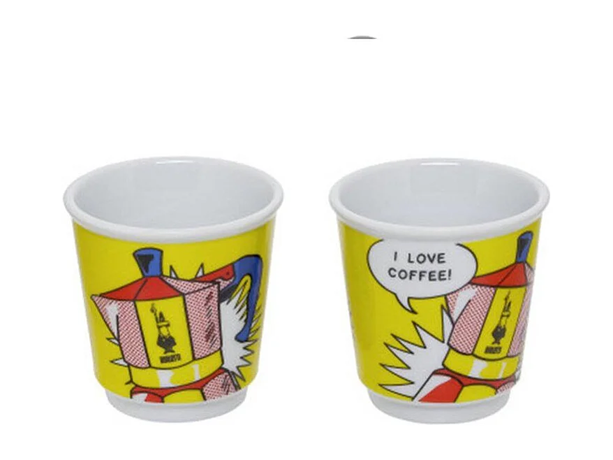 Set cafetiere italienne + 2 tasses - BIALETTI - Mini-express LICHTENSTEIN - 100 ml - Inox / Jaune