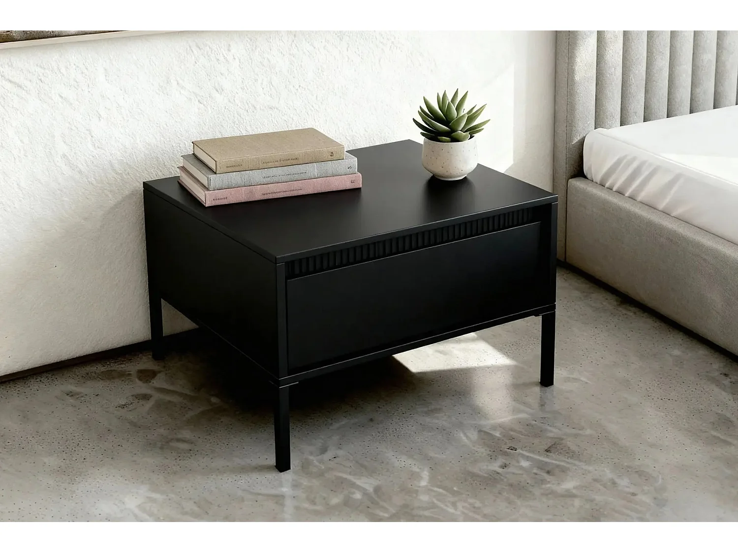 ALINA - Table de chevet 68cm pieds en métal - Noir