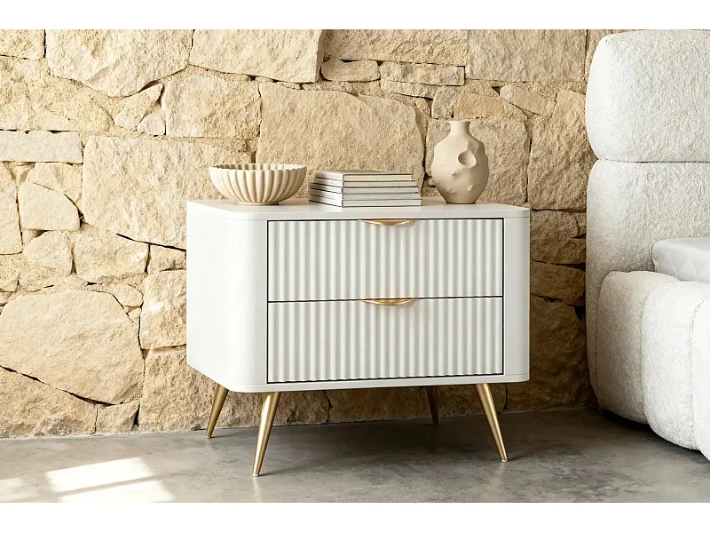 JOUDY - Table de chevet 63cm effet rainuré - Blanc