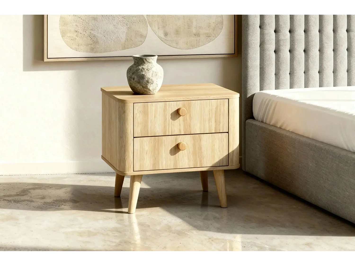 ELORA - Table de chevet 63cm 2 tiroirs pieds bois