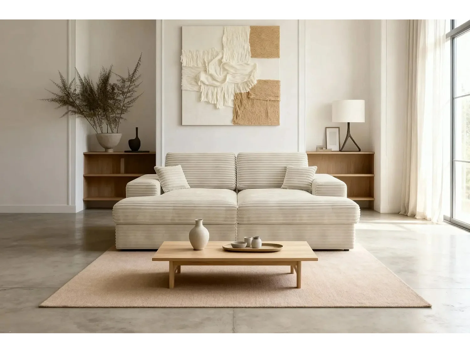 LISBONNE XL - Canapé droit XL 3 places - Beige