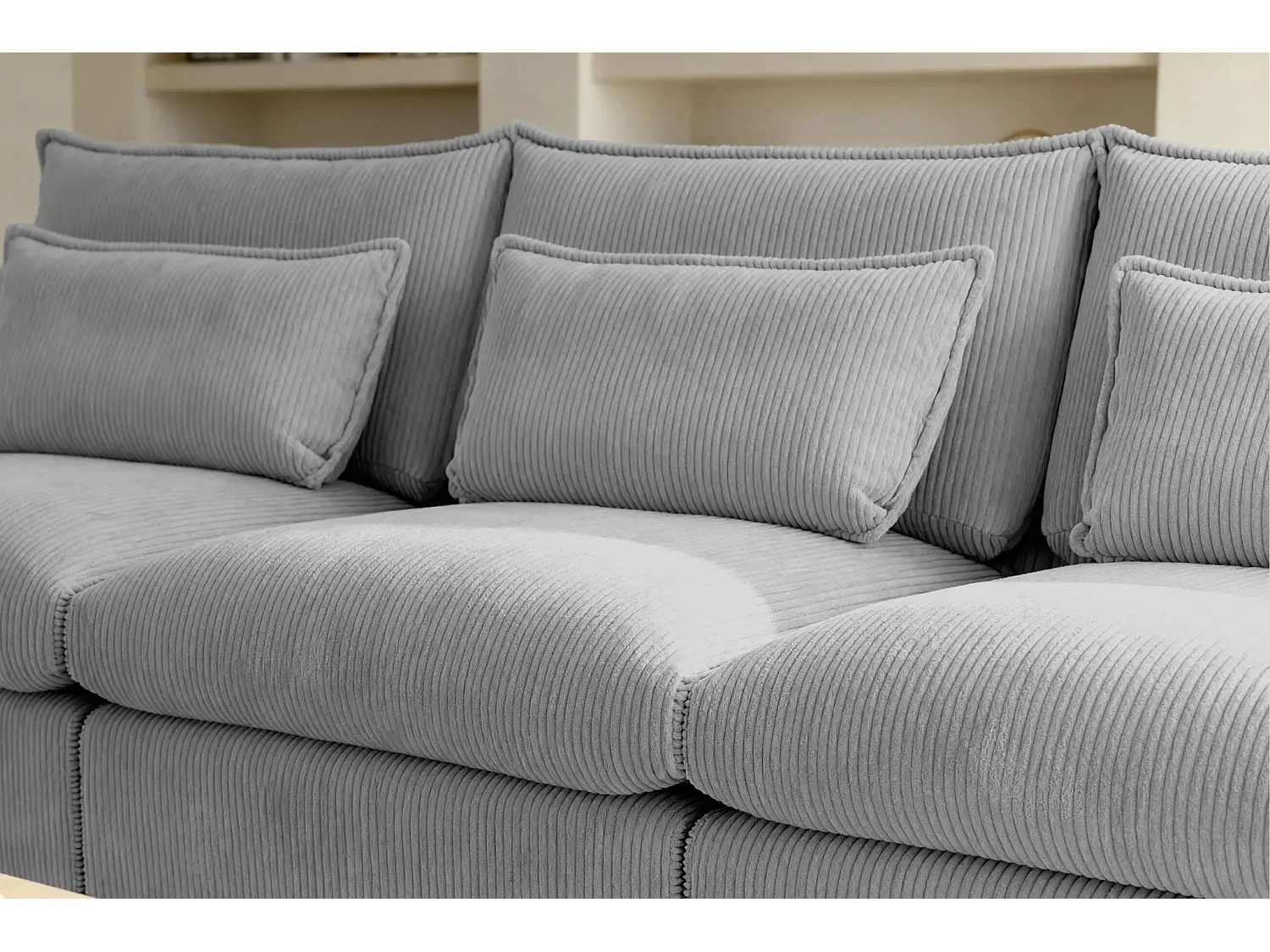 ANGELE - Canapé droit velours côtelé 3 places - Gris clair