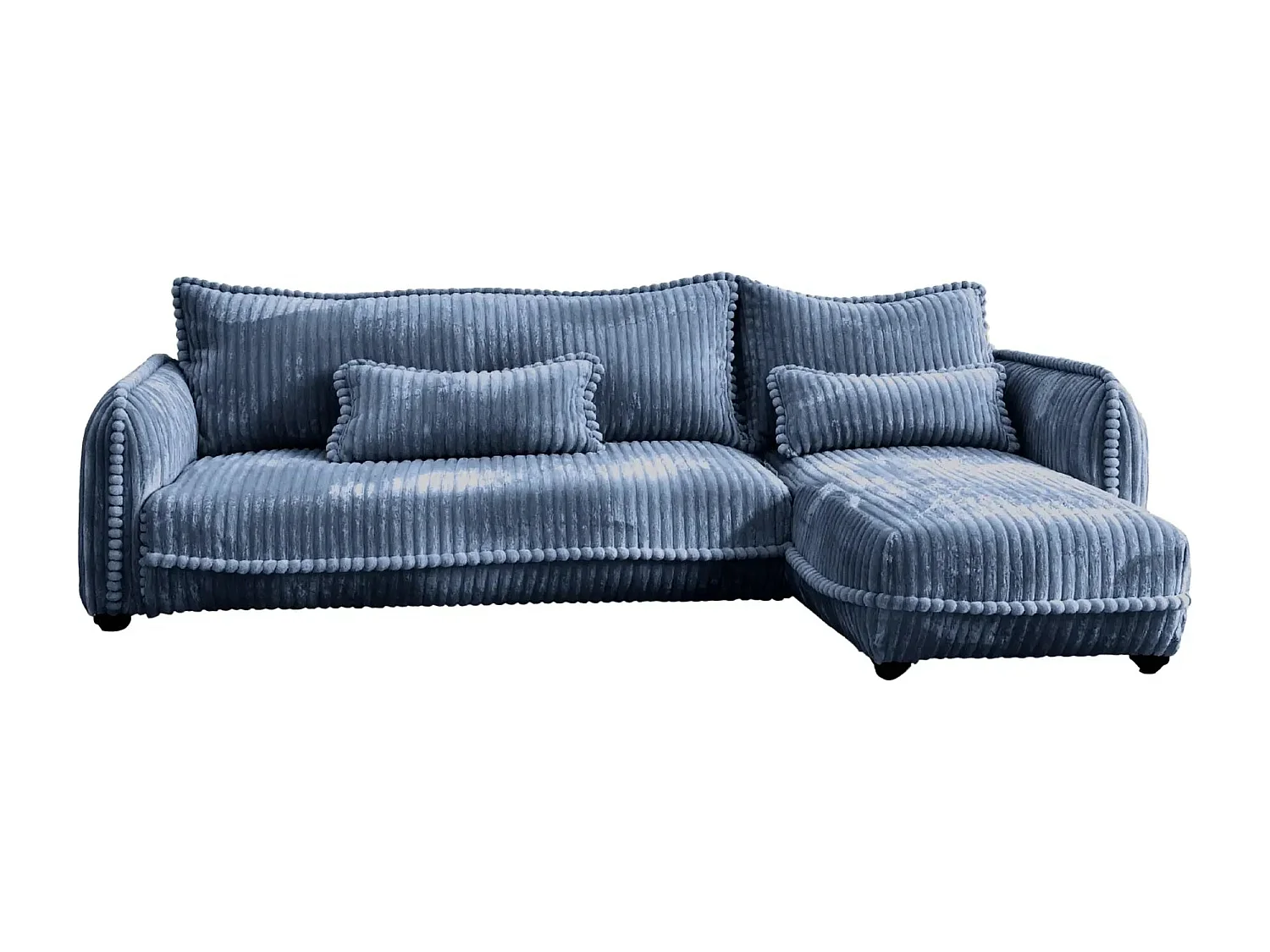 CALIE - Canapé d'angle velours côtelé 3 places - Bleu - Droit