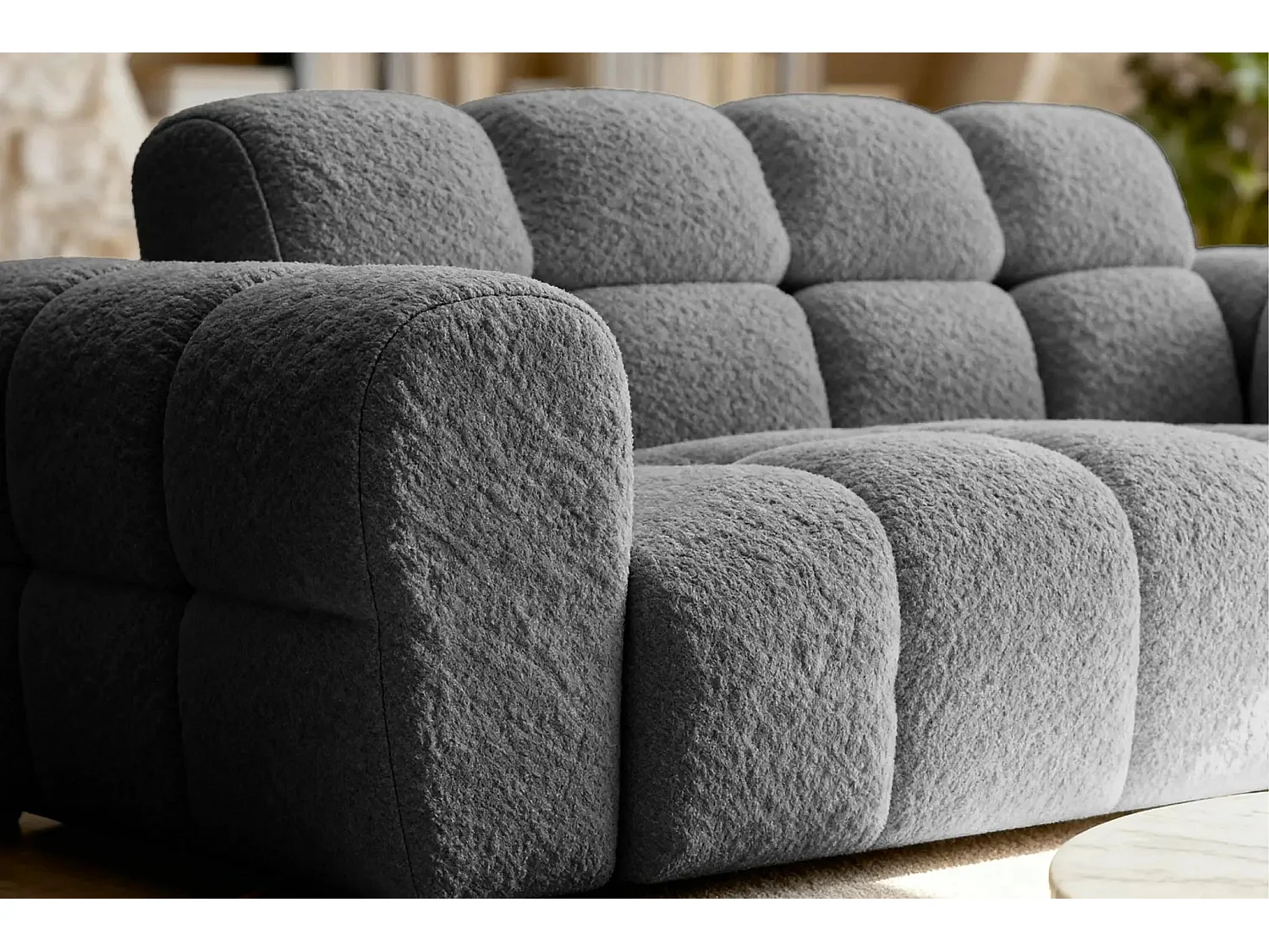 ALEXIA - Canapé droit tissu bouclette 2 places - Gris foncé