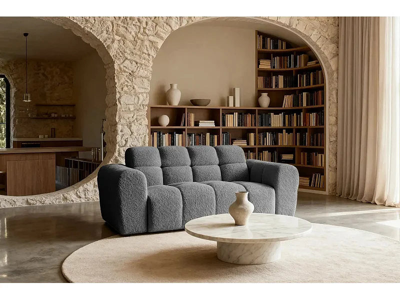 ALEXIA - Canapé droit tissu bouclette 2 places - Gris foncé