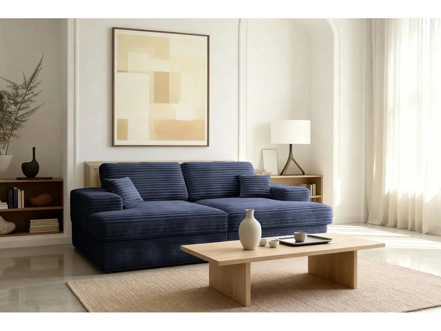 LISBONNE XL - Canapé droit XL 3 places - Bleu