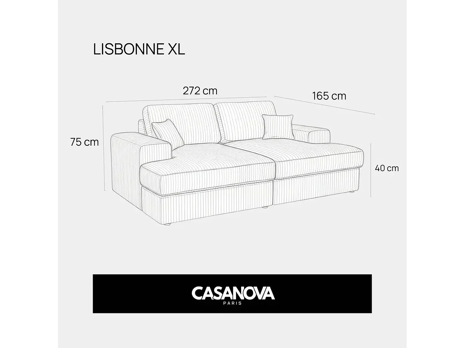 LISBONNE XL - Canapé droit XL gros velours côtelé 3 places Bleu