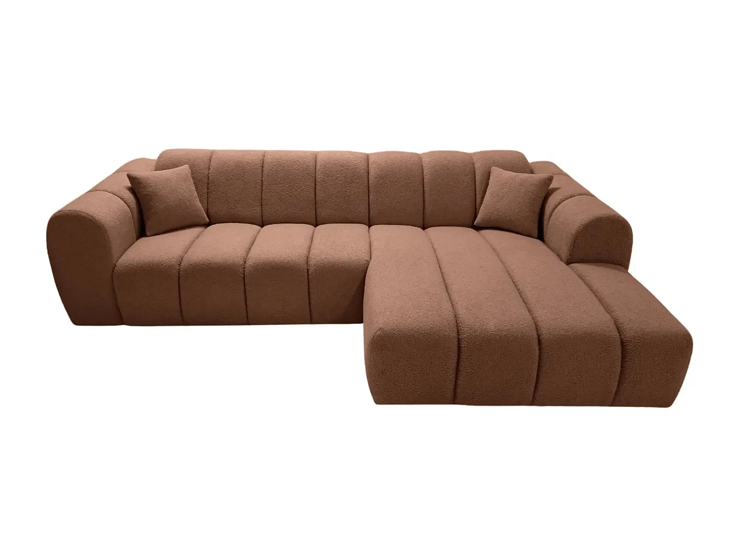LAURA - Canapé d'angle tissu bouclette 4 places - Terracotta - Droit