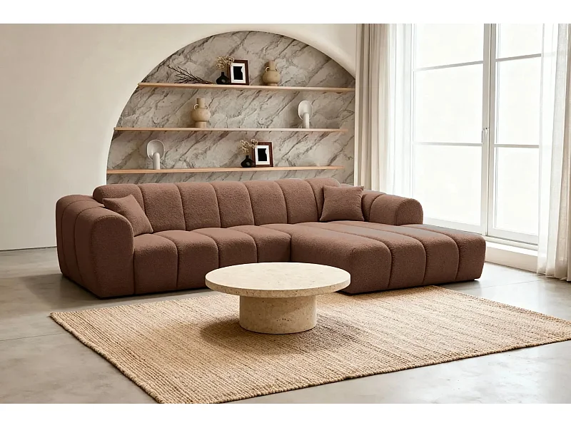 LAURA - Canapé d'angle tissu bouclette 4 places - Terracotta - Droit