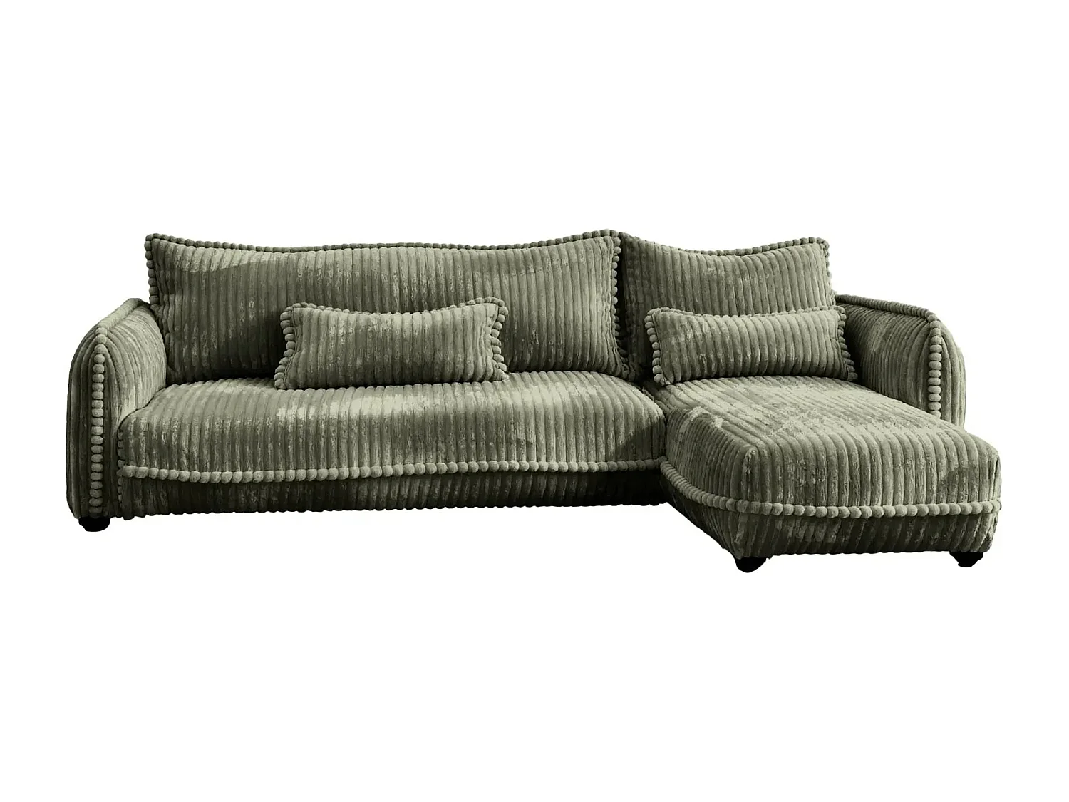 CALIE - Canapé d'angle velours côtelé 3 places - Vert - Droit