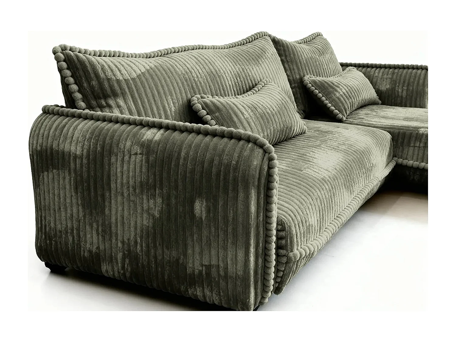 CALIE - Canapé d'angle velours côtelé 3 places - Vert - Droit