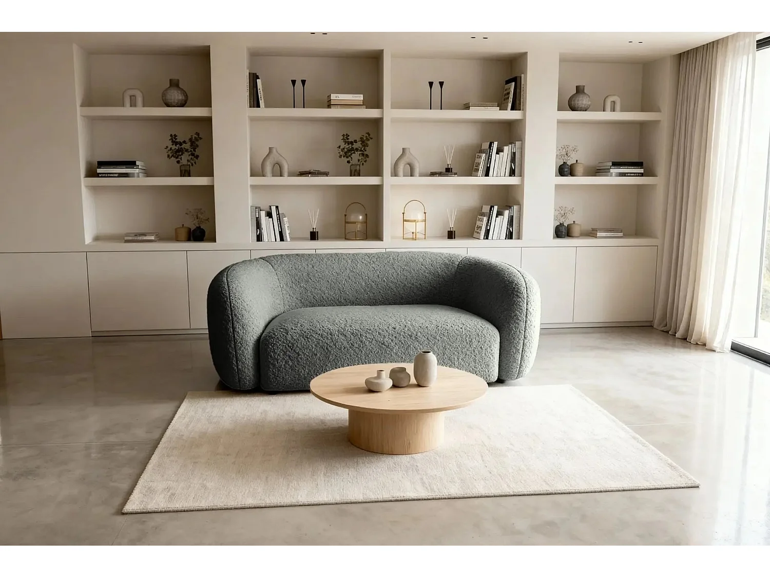 BAHIA - Canapé droit tissu bouclette 2 places - Gris foncé