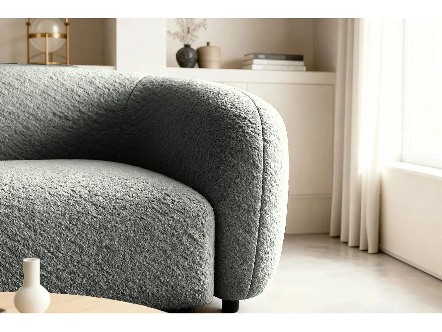 BAHIA - Canapé droit tissu bouclette 2 places - Gris foncé