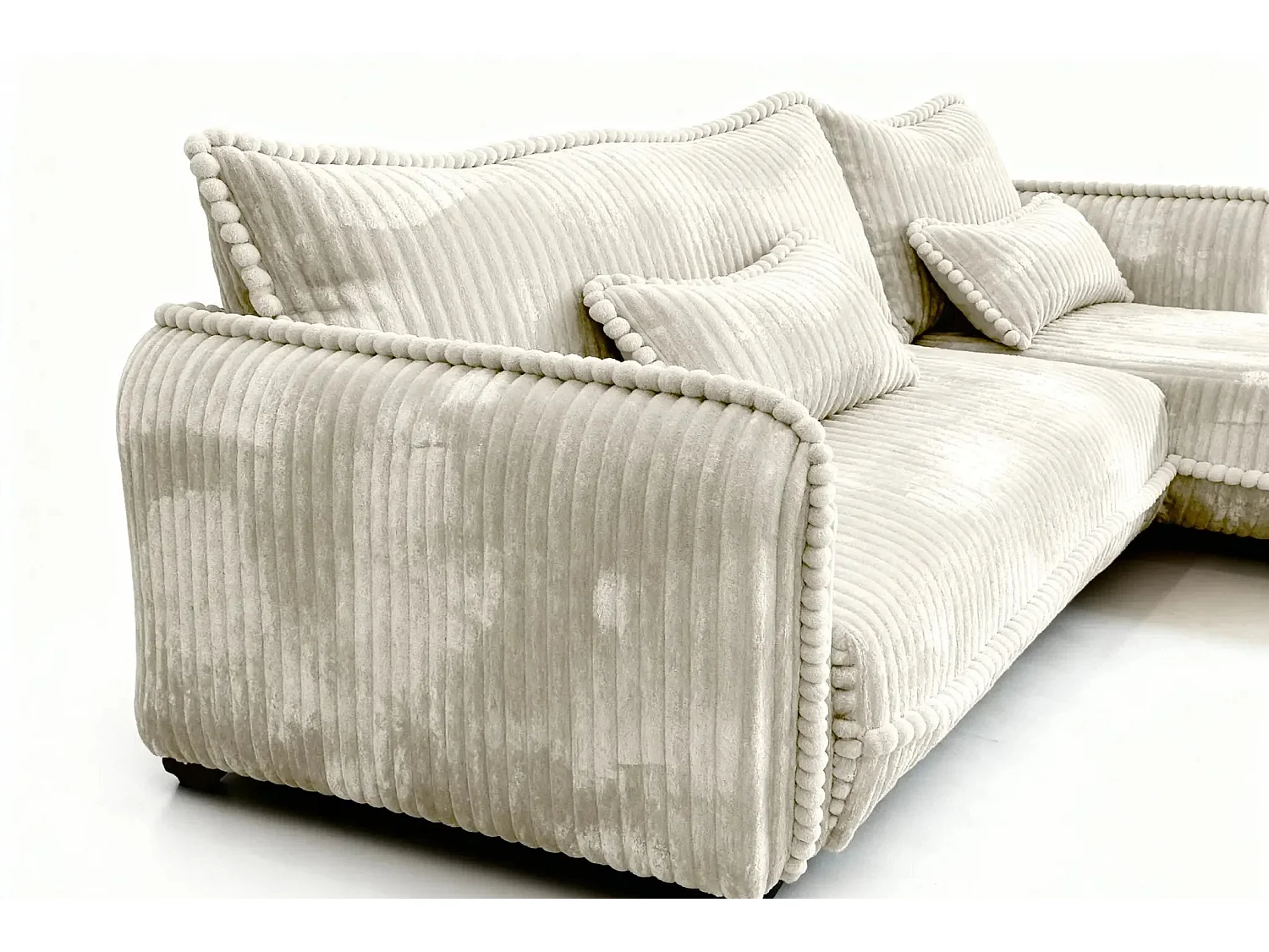 CALIE - Canapé d'angle velours côtelé 3 places - Beige - Gauche