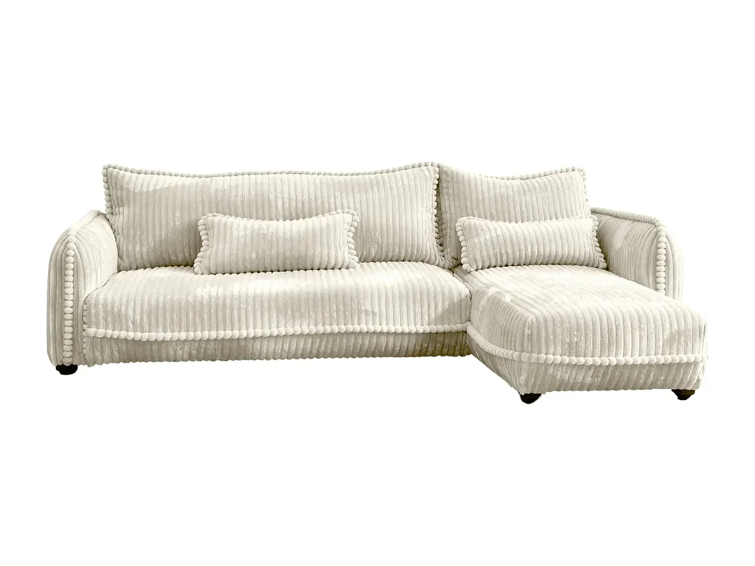 CALIE - Canapé d'angle velours côtelé 3 places - Beige - Gauche