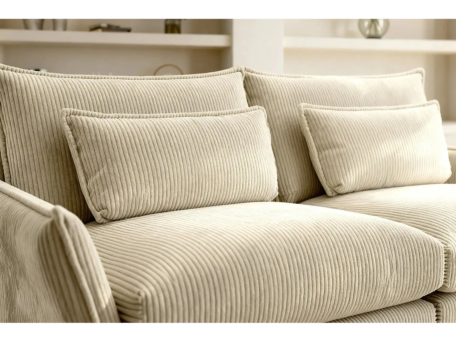 ANGELE - Canapé droit velours côtelé 2 places - Beige