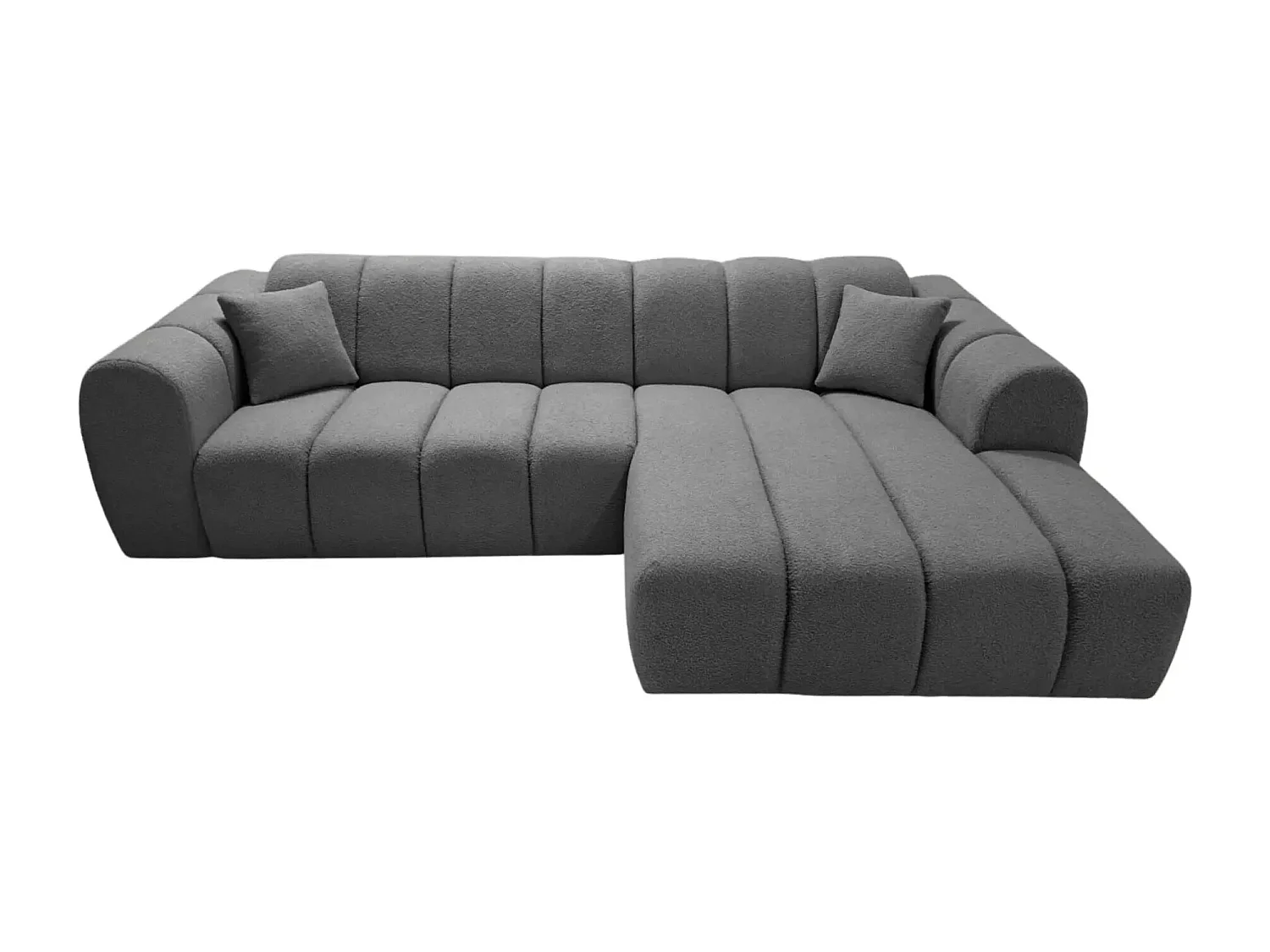 LAURA - Canapé d'angle tissu bouclette 4 places - Gris foncé - Droit