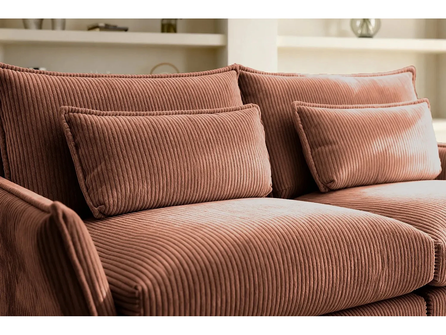 ANGELE - Canapé droit velours côtelé 2 places - Terracotta