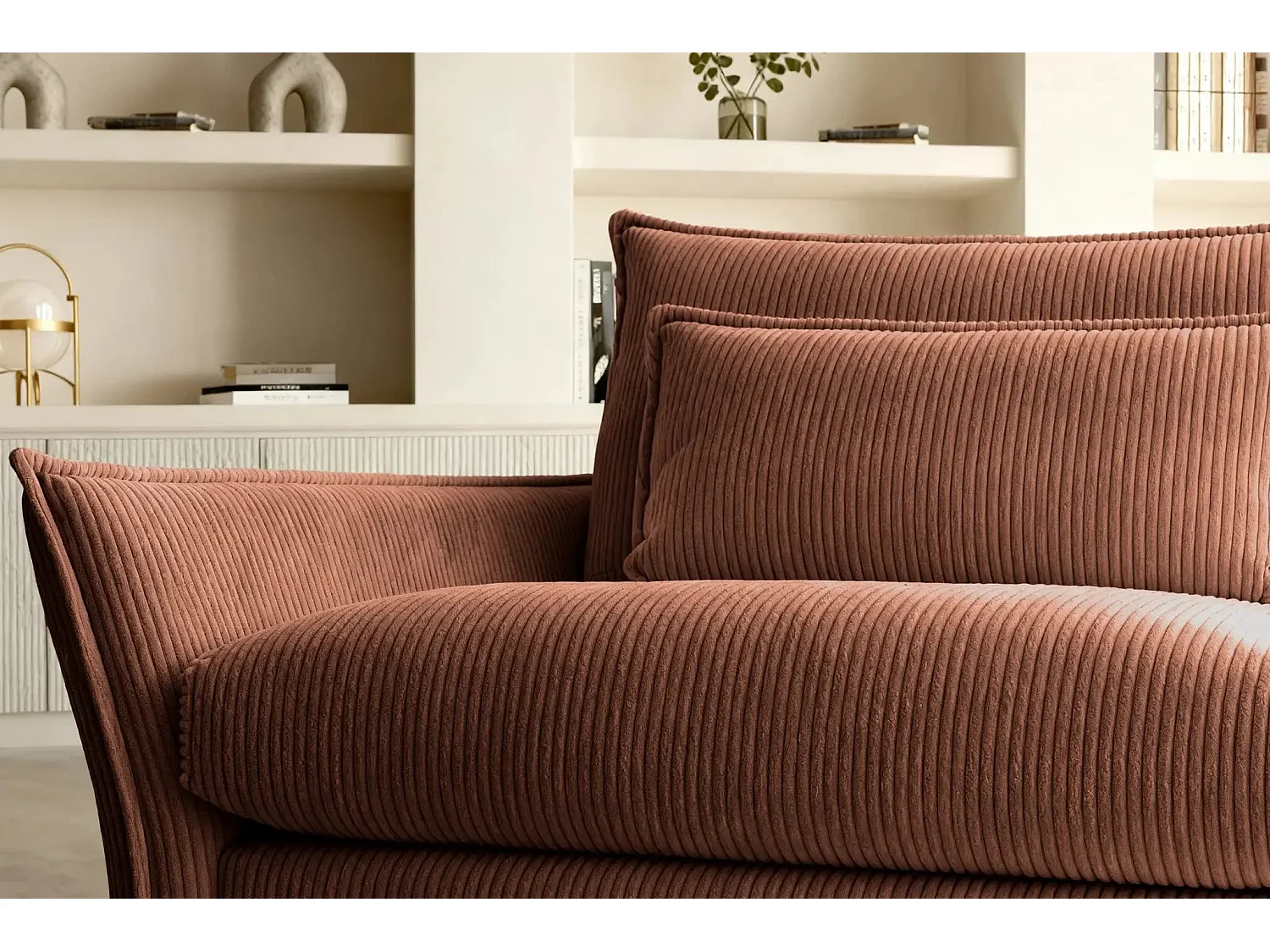 ANGELE - Canapé droit velours côtelé 2 places - Terracotta