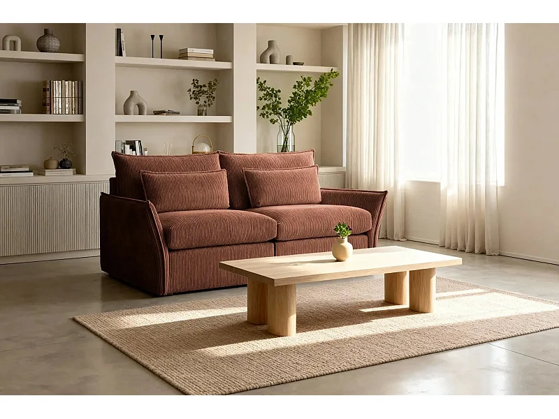 ANGELE - Canapé droit velours côtelé 2 places - Terracotta