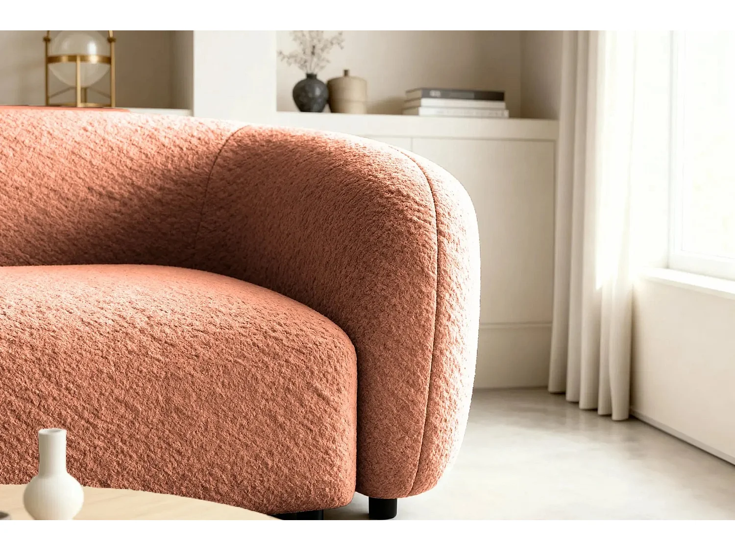 BAHIA - Canapé droit tissu bouclette 2 places - Terracotta