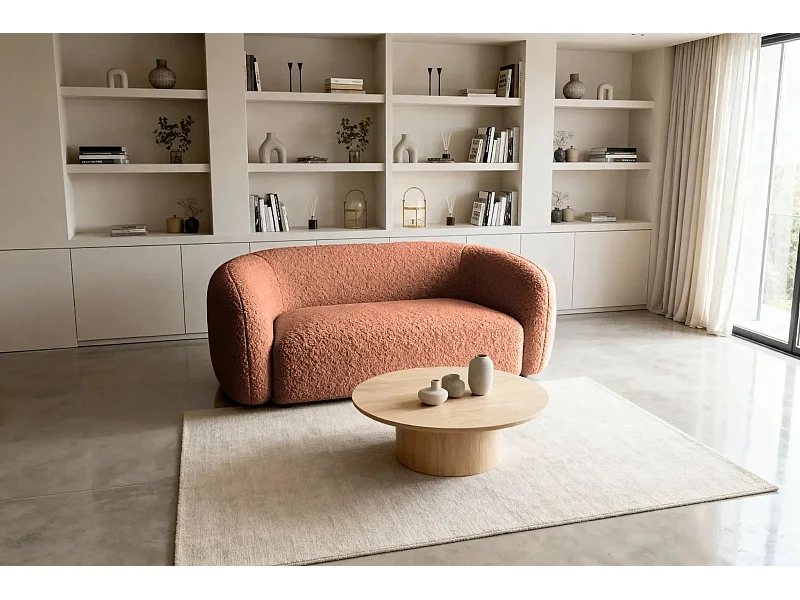 BAHIA - Canapé droit tissu bouclette 2 places - Terracotta