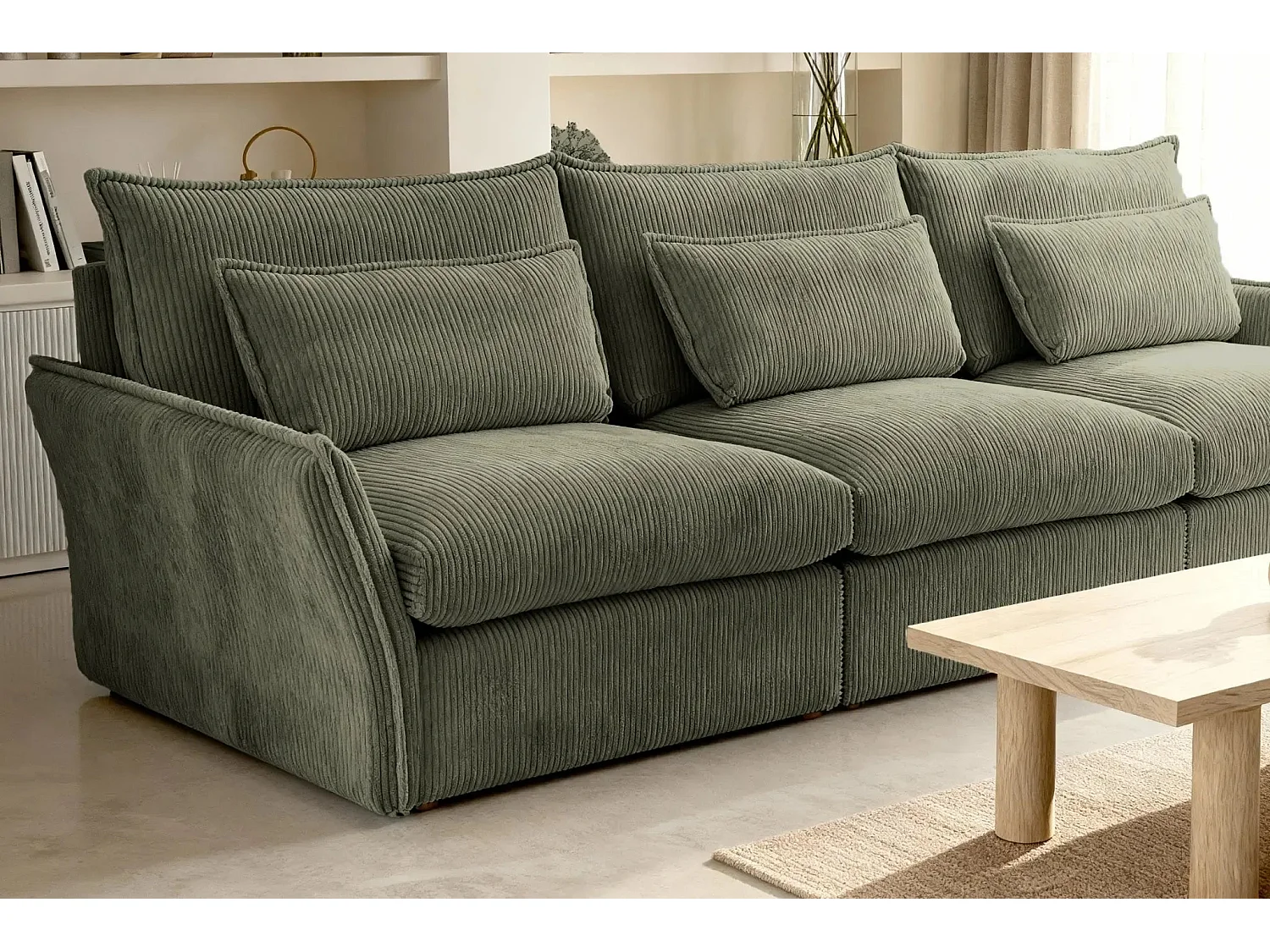 ANGELE - Canapé droit velours côtelé 3 places - Vert