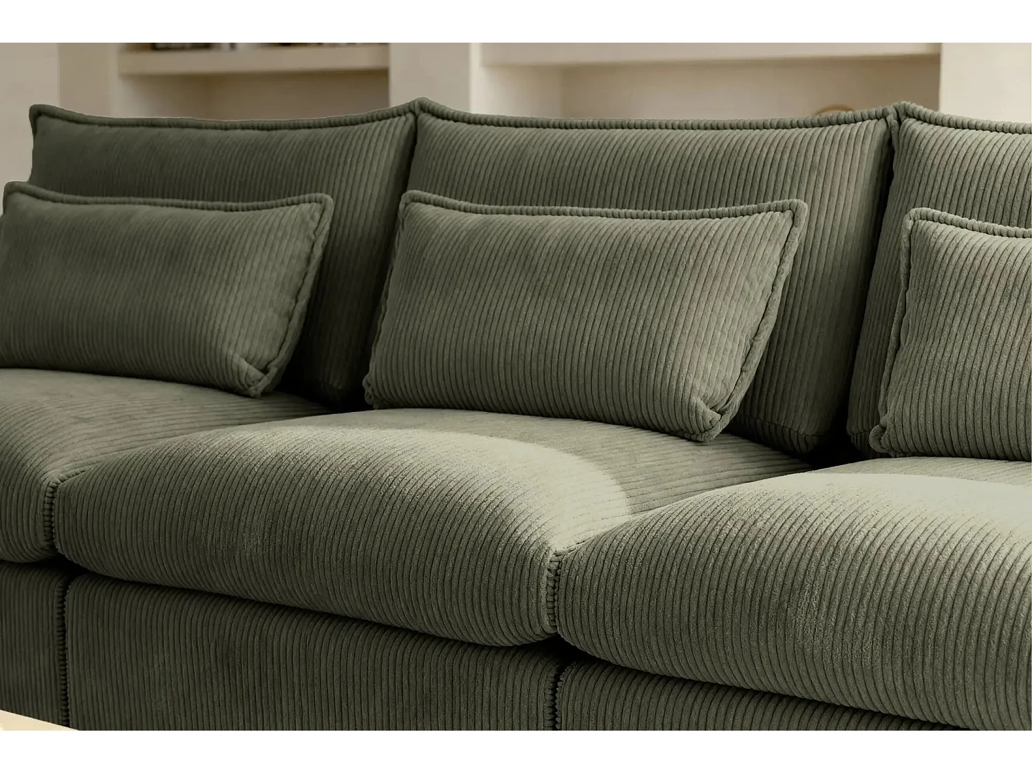 ANGELE - Canapé droit velours côtelé 3 places - Vert