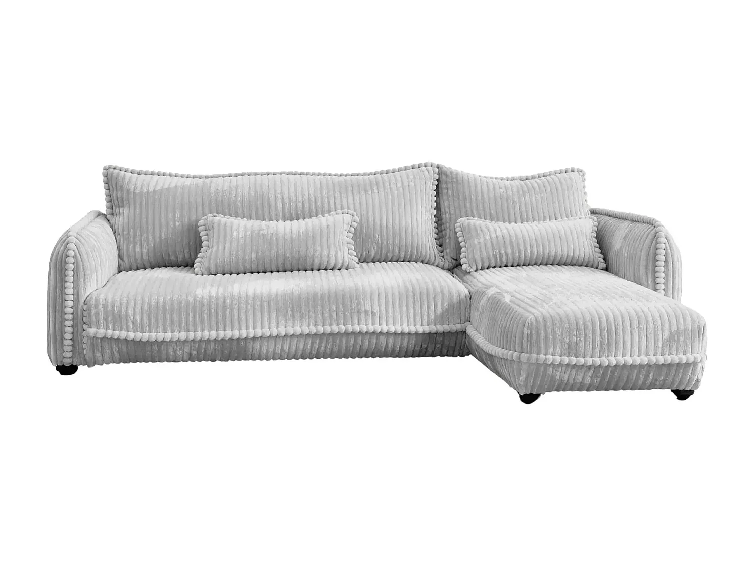 CALIE - Canapé d'angle velours côtelé 3 places - Gris clair - Droit