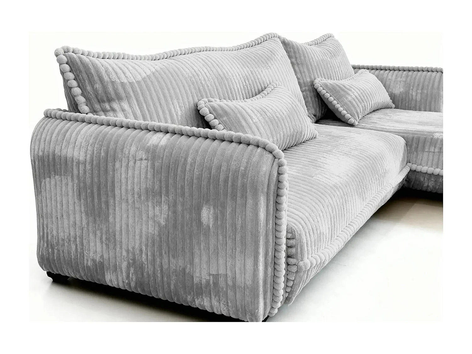 CALIE - Canapé d'angle velours côtelé 3 places - Gris clair - Droit