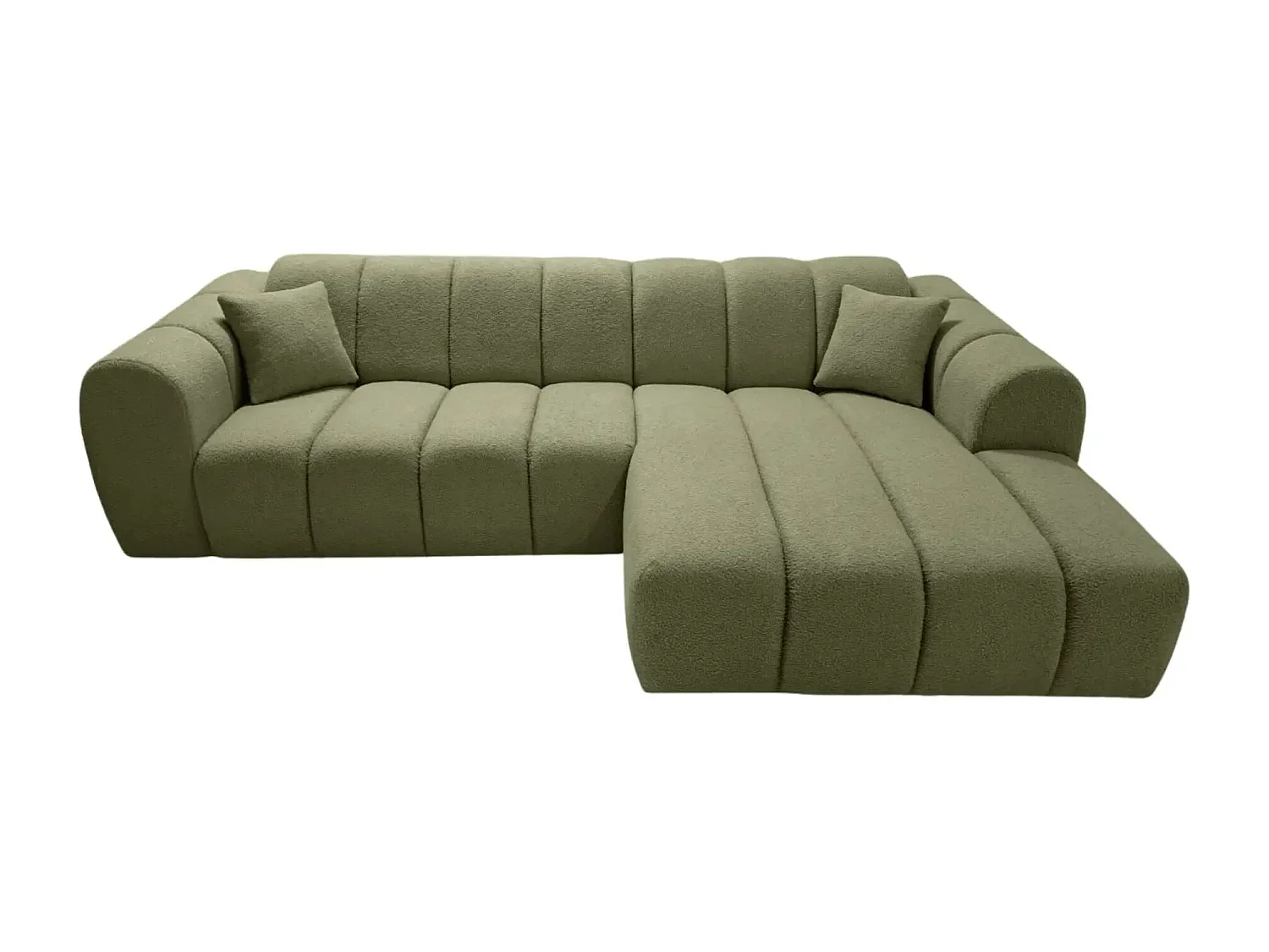LAURA - Canapé d'angle tissu bouclette 4 places - Vert - Droit