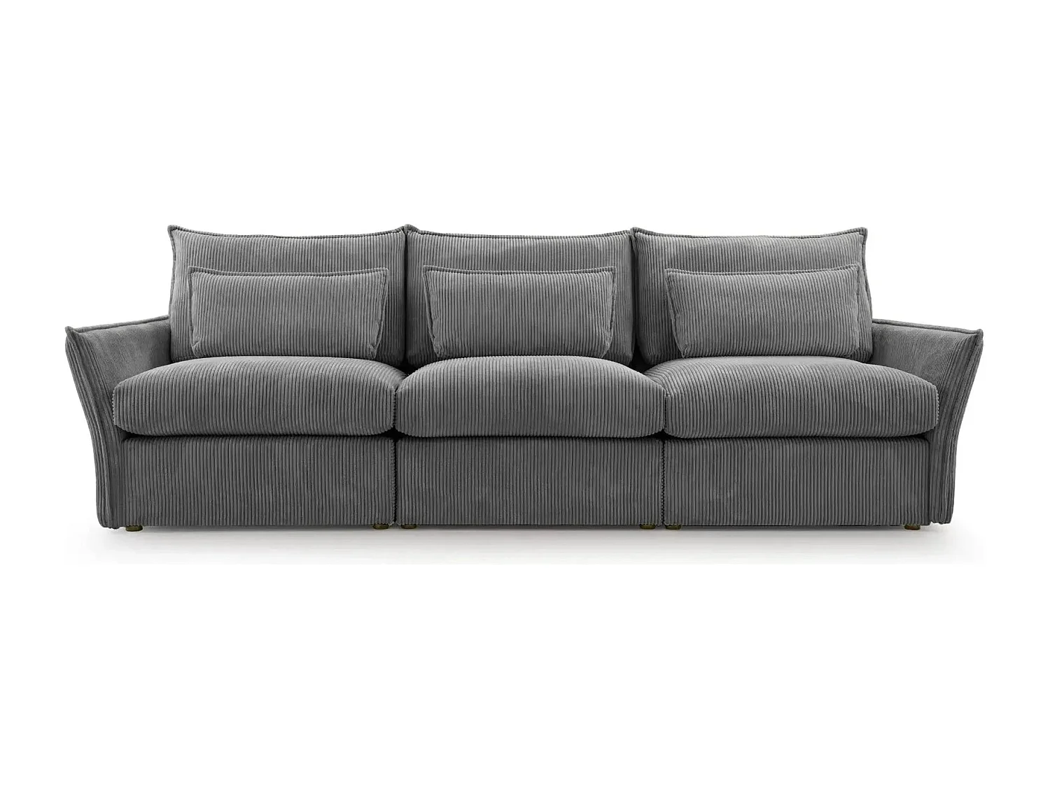 ANGELE - Canapé droit velours côtelé 3 places - Gris foncé