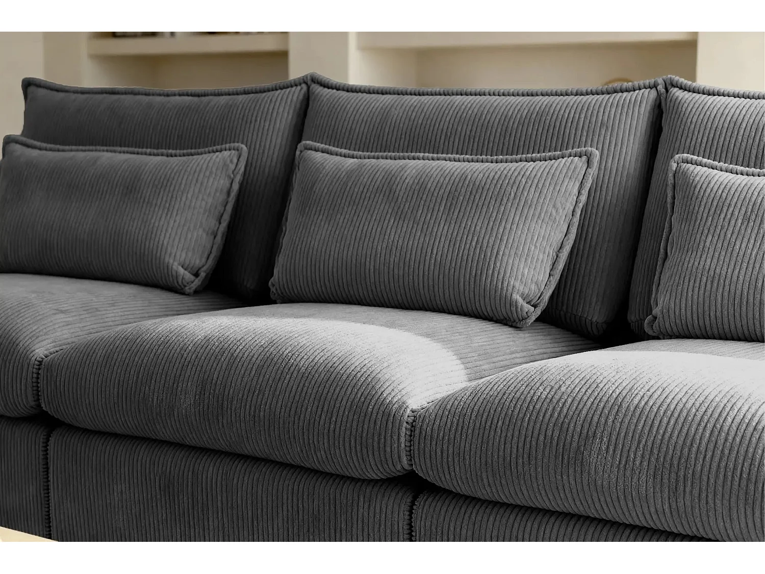 ANGELE - Canapé droit velours côtelé 3 places - Gris foncé