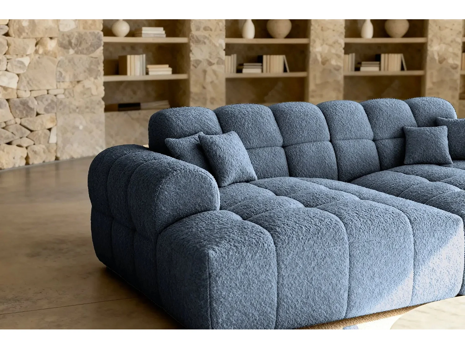 ALEXIA XL - Canapé droit tissu bouclette 2 places - Bleu