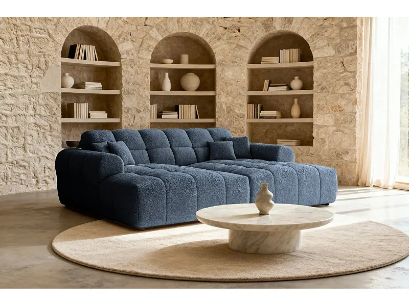 ALEXIA XL - Canapé droit tissu bouclette 2 places - Bleu