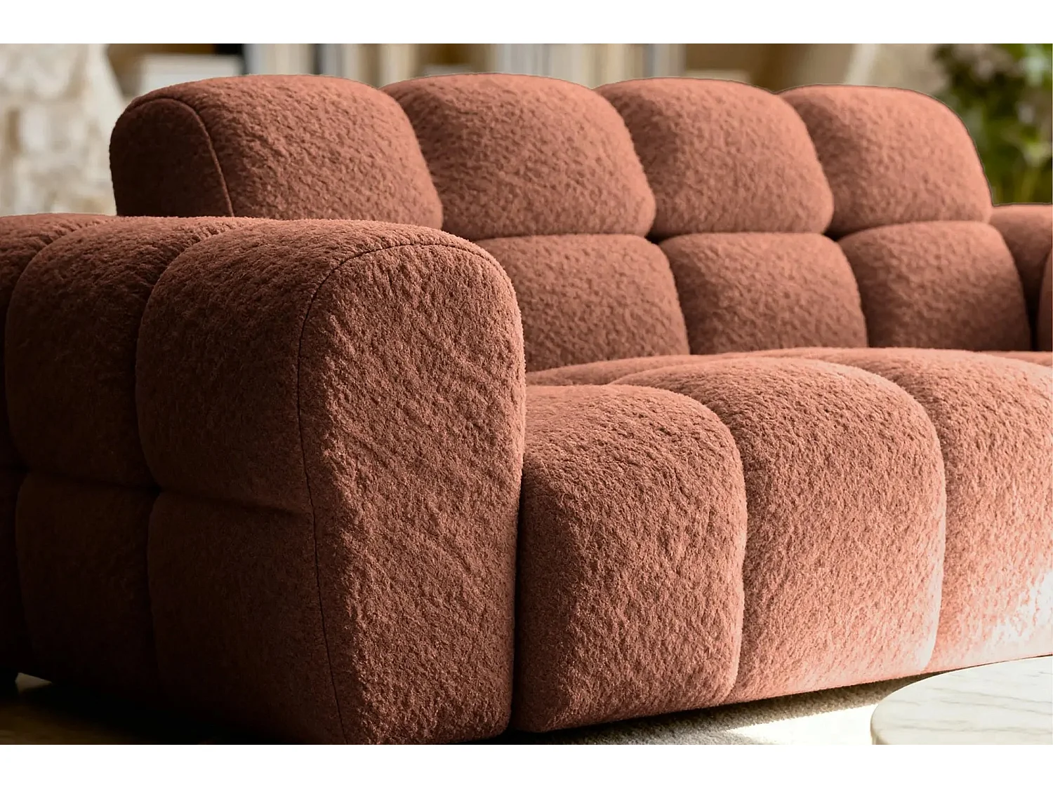 ALEXIA - Canapé droit tissu bouclette 2 places - Terracotta