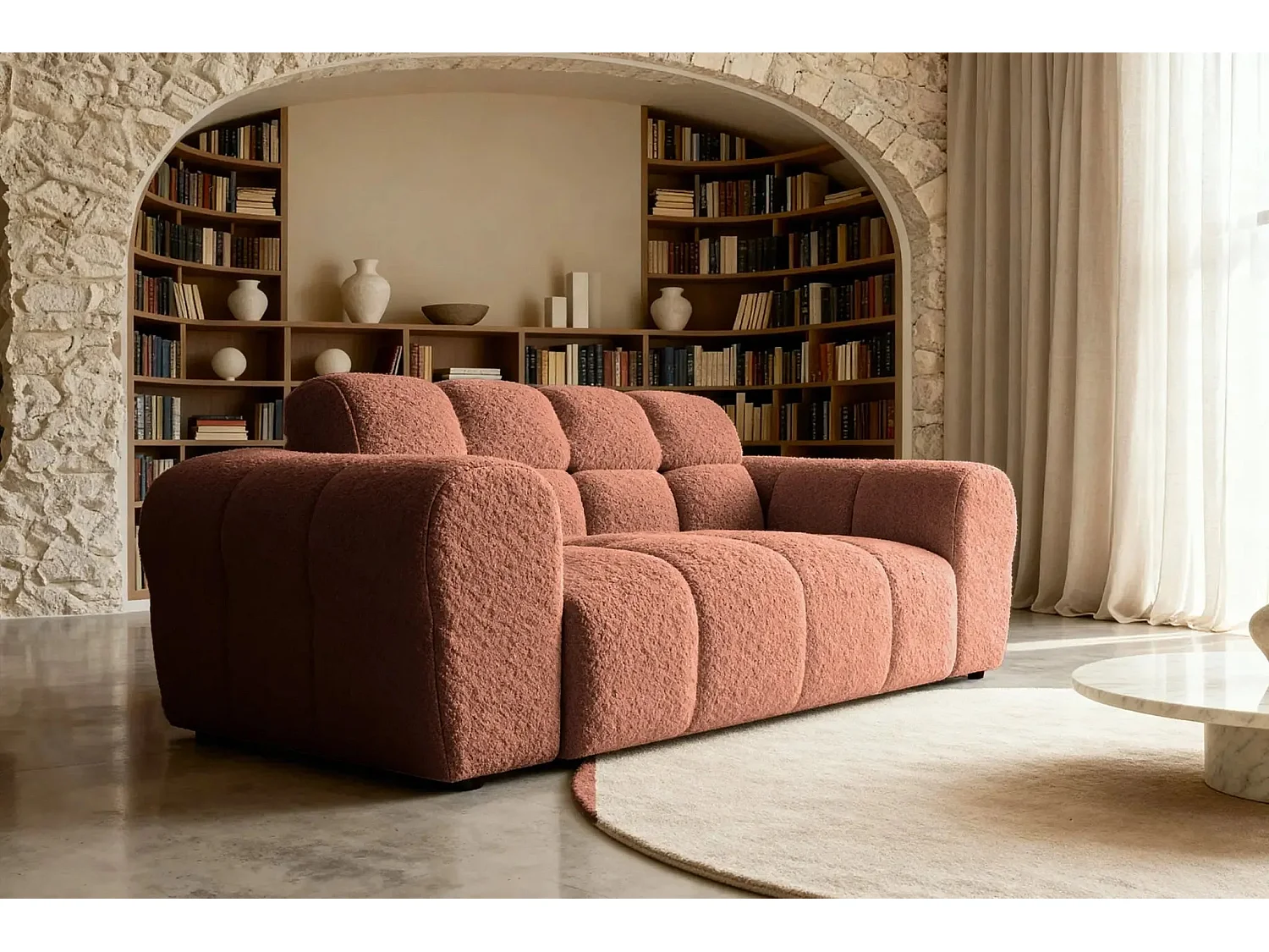 ALEXIA - Canapé droit tissu bouclette 2 places - Terracotta