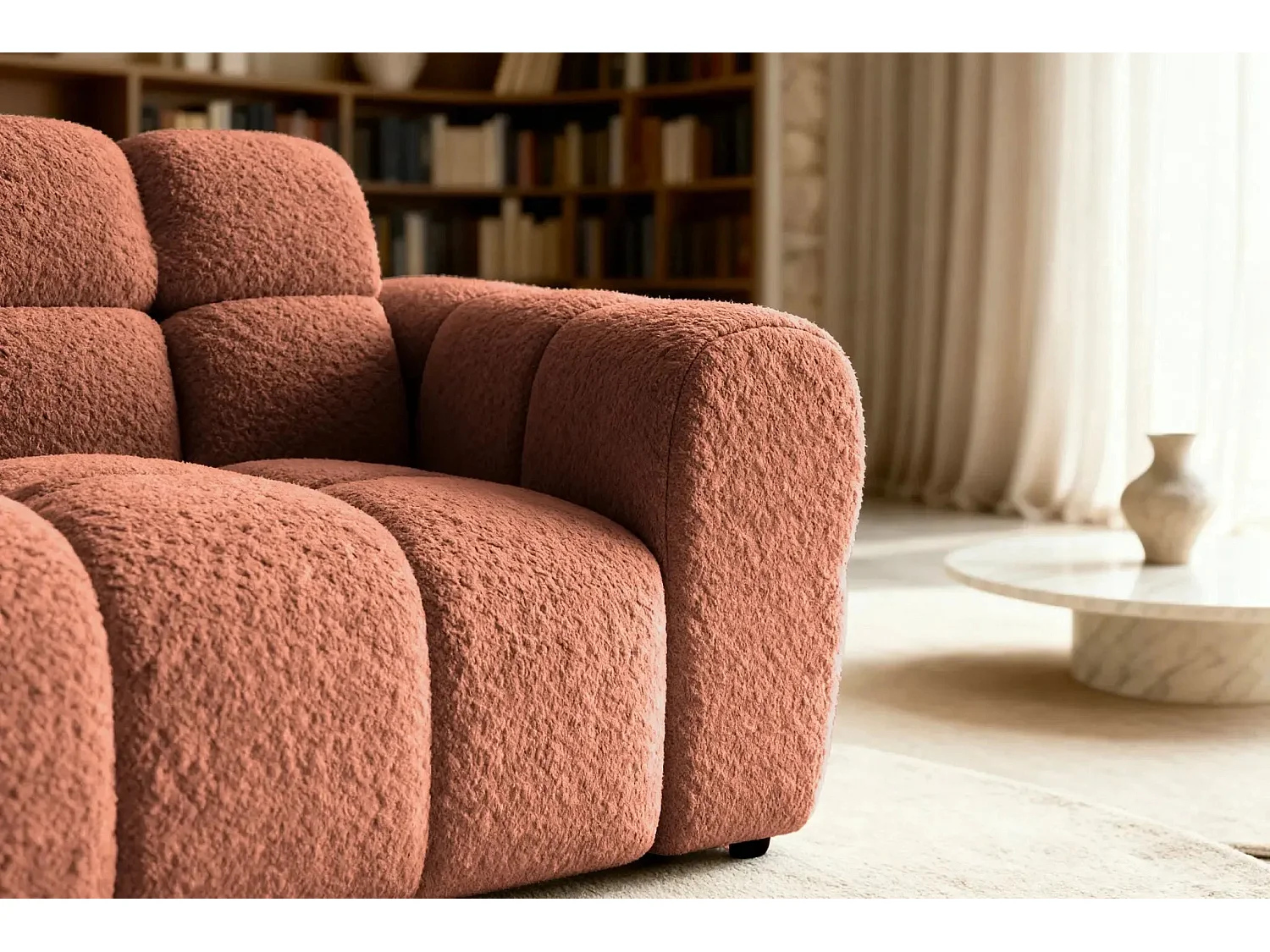 ALEXIA - Canapé droit tissu bouclette 2 places - Terracotta